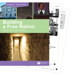 Readtopia_build_free_nation_teacher_guide-287x300 - Building Wings Cover of Readtopia Teacher Guide: Building a Free Nation. Anchored by Harriet Tubman.