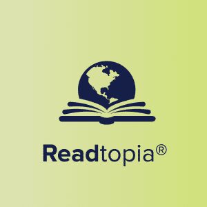 readtopia-color-tile-300x300 - Building Wings Dark blue Readtopia logo on a light green square background.