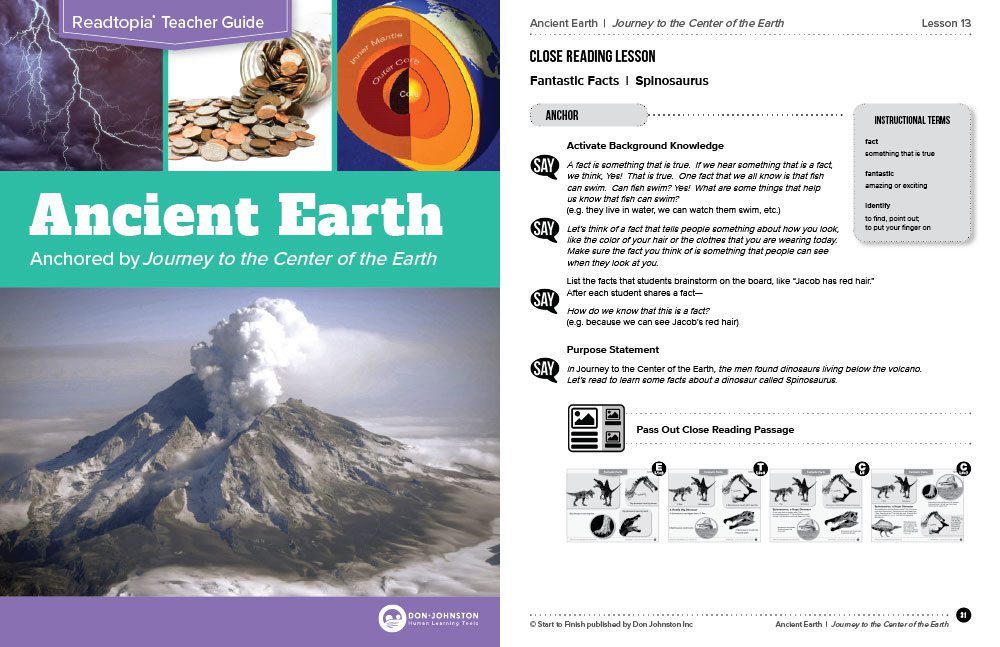 ancient_earth_teacher_guide-cover-web-1000w - Building Wings Cover of Readtopia Teacher Guild: Ancient Earth. Anchored by "Journey to the Center of the Earth." with lesson page.