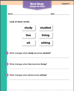 word-study - Building Wings Readtopia "Word Study Change the Word" reading lesson page.