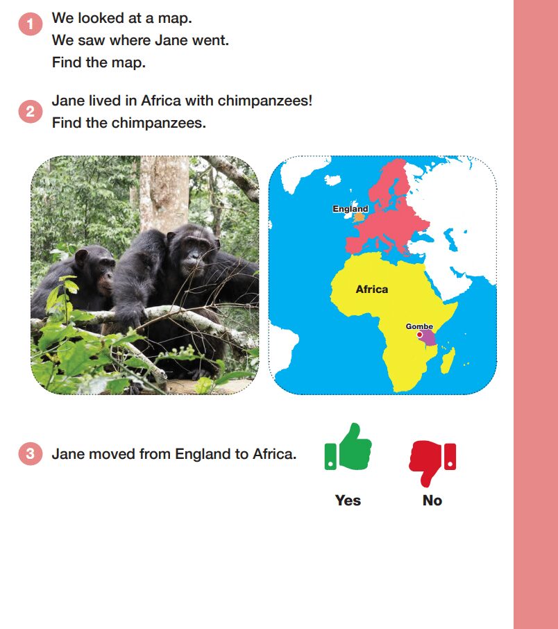 Jane-Goodall-map-exercise - Building Wings Lesson page from Readtopia thematic unit Bodies that Work, with a geography activity about chimpanzees in Africa.