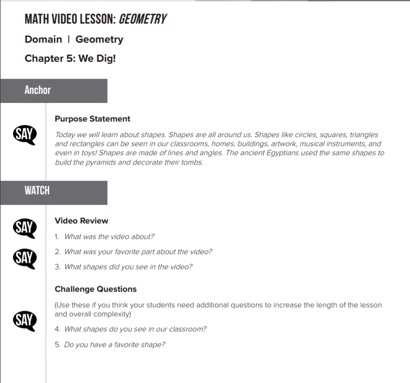 math-king-tut-3 - Building Wings Page from Readtopia Thematic Unit Mysteries and Mummies, depicting the instructions for a math video lesson