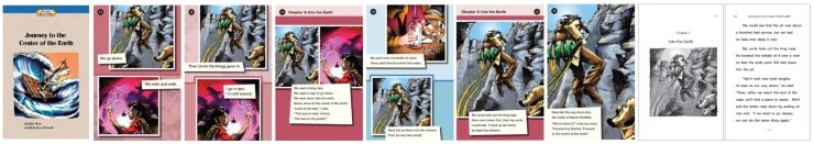 Nine pages out of Readtopia's "Journey to the Center of the Earth" graphic novel.