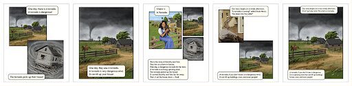 The-Wizard-of-Oz-Graphic-Novels-at-5-levels - Building Wings Five pages from the Readtopia Wizard of Oz graphic novel, depicting the tornado that takes Dorothy's house.