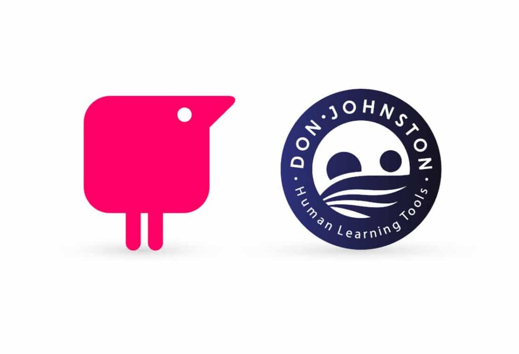 Texthelp-Don-Johnston-Icons-white-bkgd - Building Wings Bright pink Texthelp logo next to Dark blue circular Don Johnston logo.