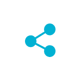 Aqua blue share icon on a white circular background
