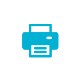 Aqua blue printer icon on a white circular background