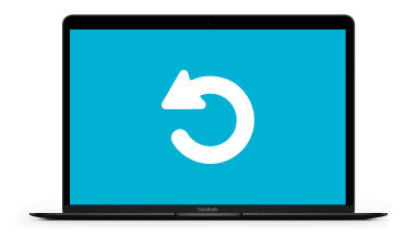 Computer screen with white replay icon on aqua background