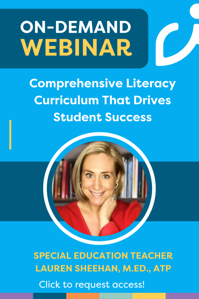 On-Demand Webinar with Special Education Teacher Lauren Sheehan on Comprehensive Literacy Curriculum That Drives Student Success - Building Wings Photo of Special Education Teacher Lauren Sheehan and the title of her on-demand webinar on Comprehensive Literacy Curriculum that Drives Student Success #Readtopia