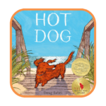 Hot Dog Book Cover - Building Wings Illustration of a dog on a boardwalk on a beach with the book title - Hot Dog by Doug Salati