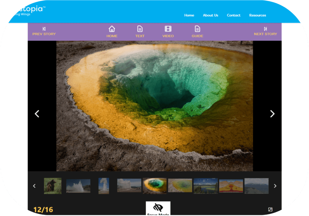 Screenshot from the Newstopia product website showing an example of the rich media resources including this video of a volcano.