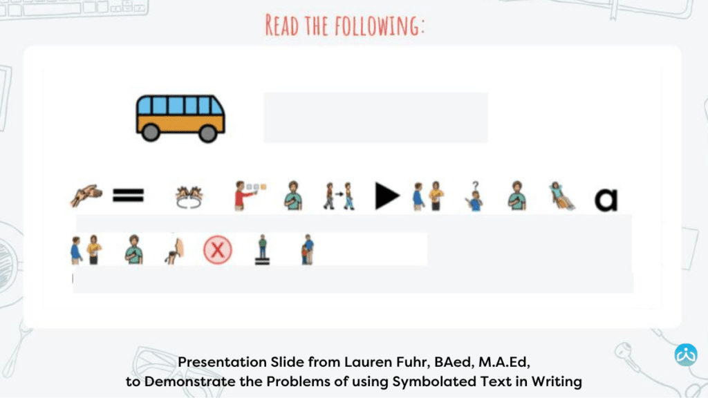 Presentation Slide from Lauren Fuhr BAed MAEd to Demonstrate the Problems of using Symbolated Text in Writing - 1 - Building Wings