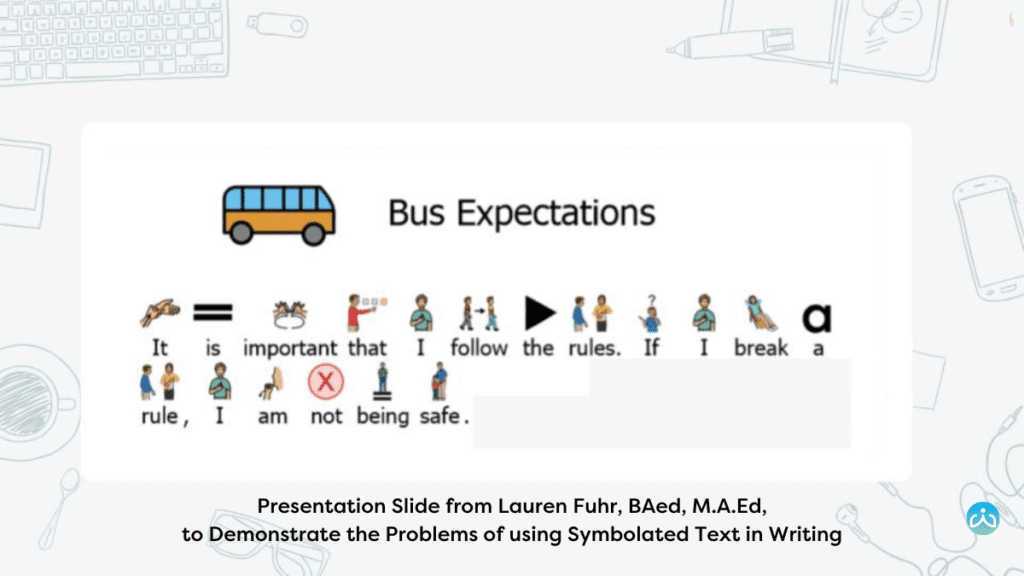 Presentation Slide from Lauren Fuhr BAed MAEd to Demonstrate the Problems of using Symbolated Text in Writing - 2 - Building Wings