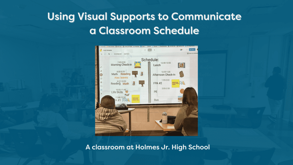 Using visual supports to communicate a classroom schedule - Building Wings A class schedule board with symbols to enhance communication