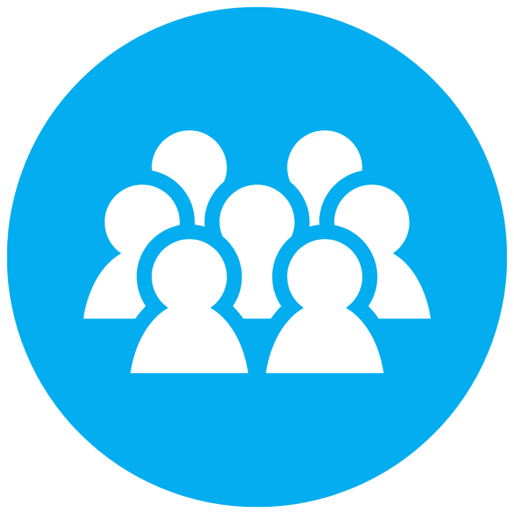 Blue icon with illustrations of multiple heads to depict how News Currents Accommodates ALL Learners.