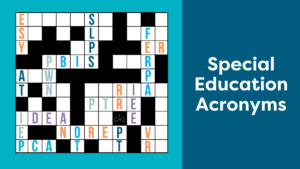 _Special Education Acronyms - Building Wings A crossword puzzle with special education acronyms such as FERPA, IEP, IDEA, SLPs, AT, OT and PT