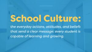 School culture is the everyday actions, attitudes, and beliefs that show every student is capable of learning and growing.